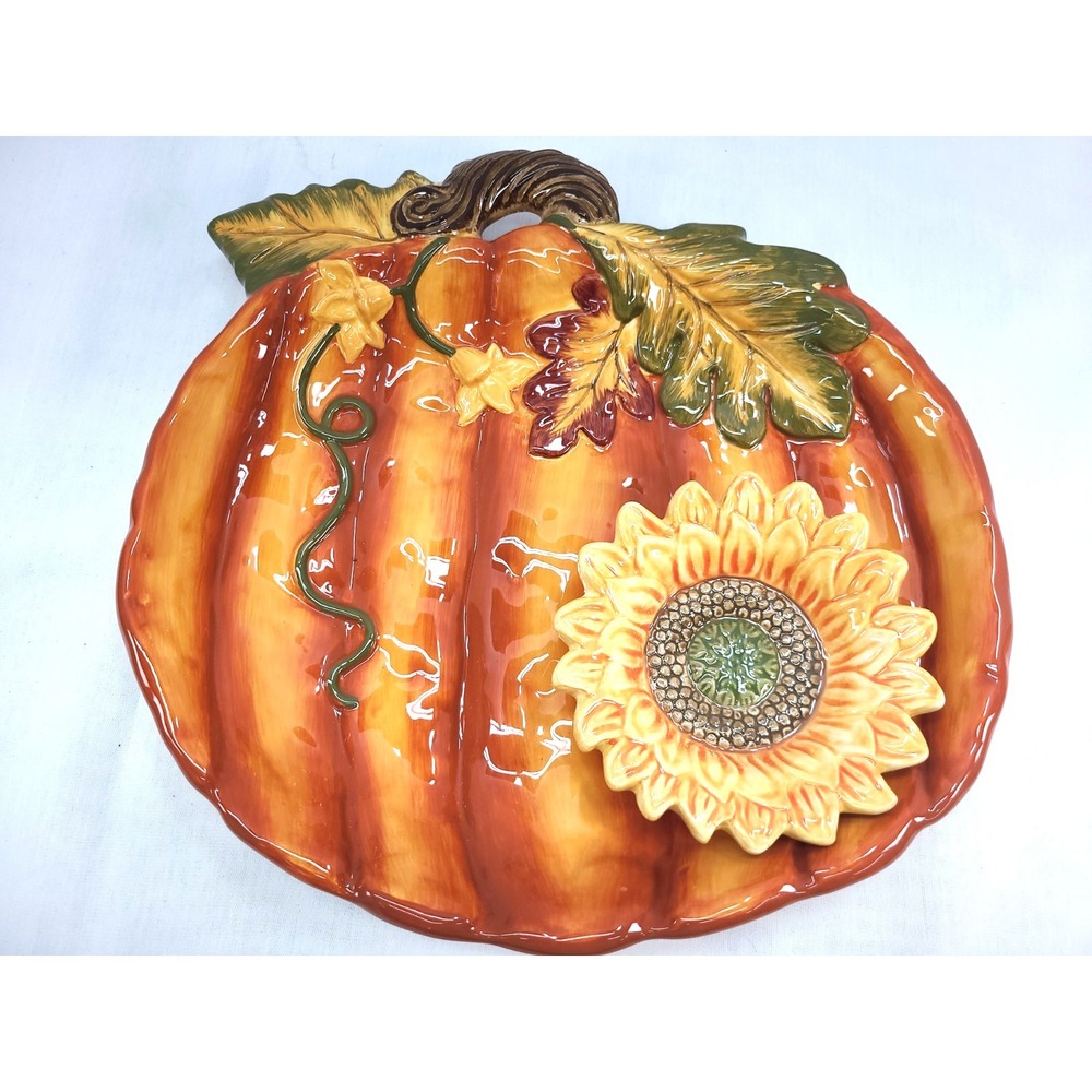 Burton + BURTON Great Harvest Pumpkin Platter w Dip Bowl Fall Autumn Holidays
